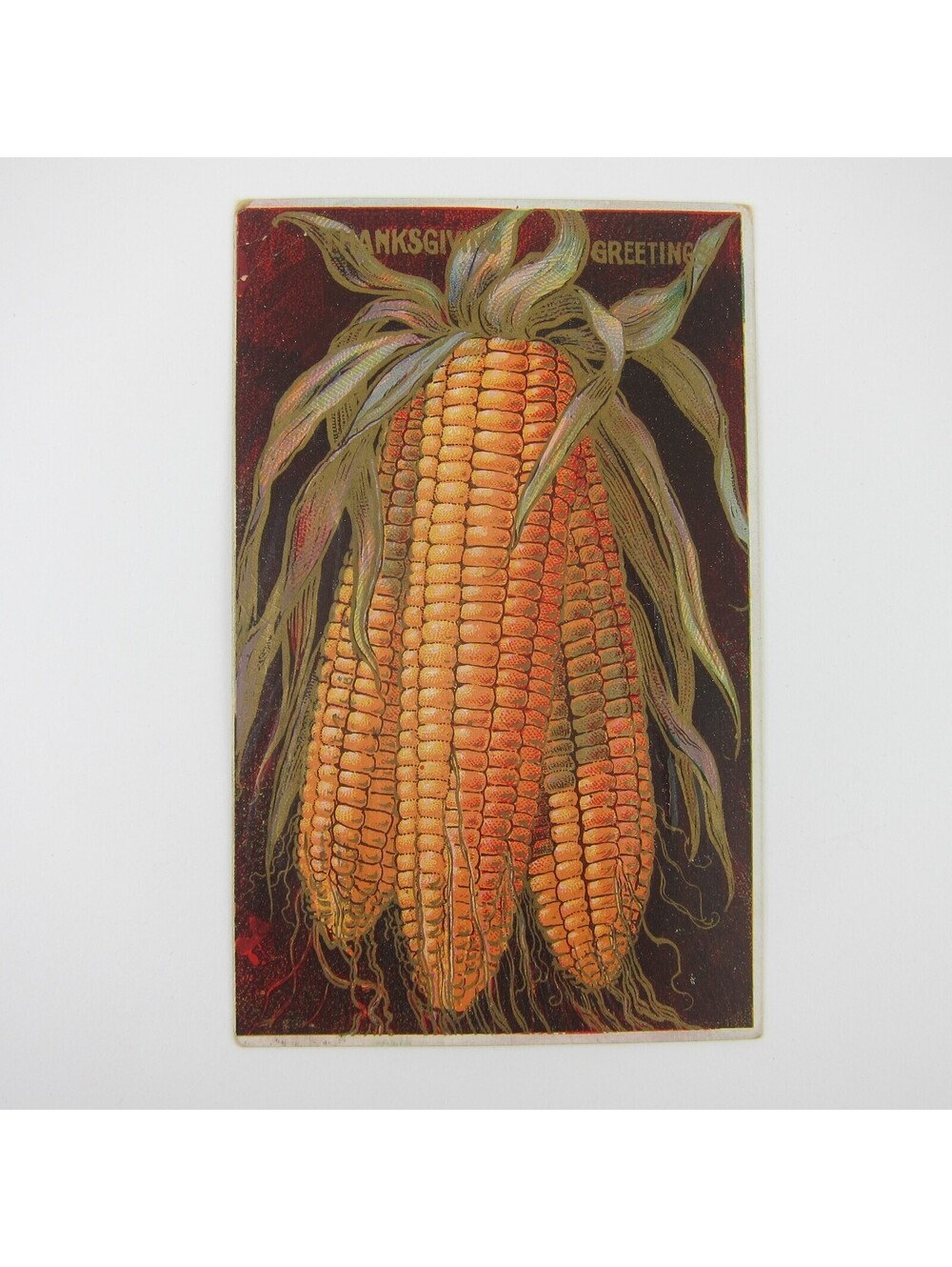 Thanksgiving Postcard Yellow Corn Cobs Food Harvest Embossed Antique 1910